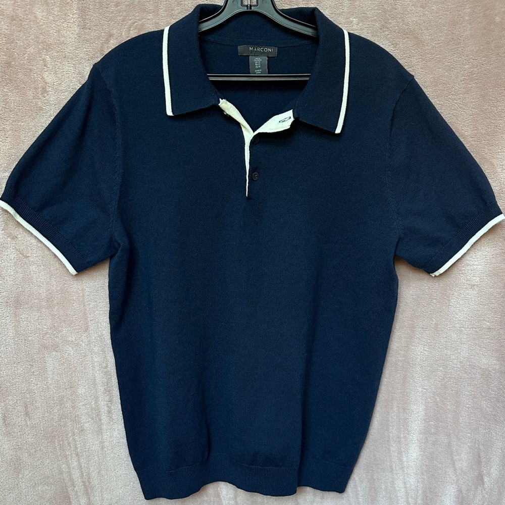 Marconi Navy Blue Men's Polo Sweater Shirt Size Medium